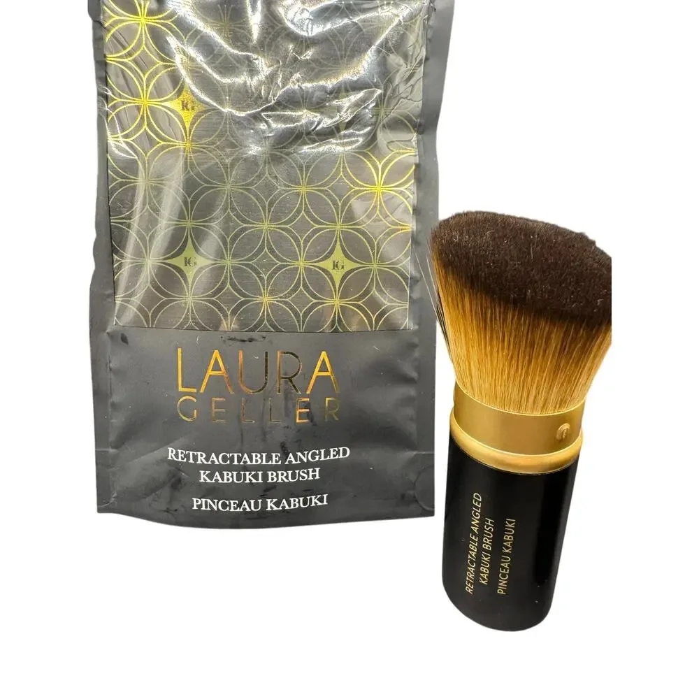 Laura Geller New York Retractable Angled Kabuki Brush Black & Gold New with Box